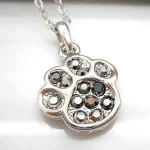 Grey Crystal Dog or Cat Paw Women's Necklace